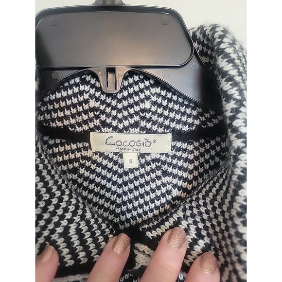Cocogio Cardigan Sweater Coat Women's Size Small Black/White Chevron Tweed - Picture 3 of 12